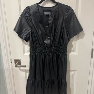 Anthropologie Black Faux Leather Somerset Dress M